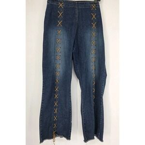 Y2K Swak Women's Lace Up Jeans Plus 22W Stretch Denim Blue Tan Lace 42x31